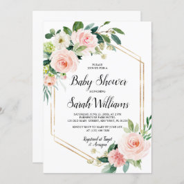 Convite Chá de fraldas Elegante Rosa Rosa Rosa Rosa Esbran