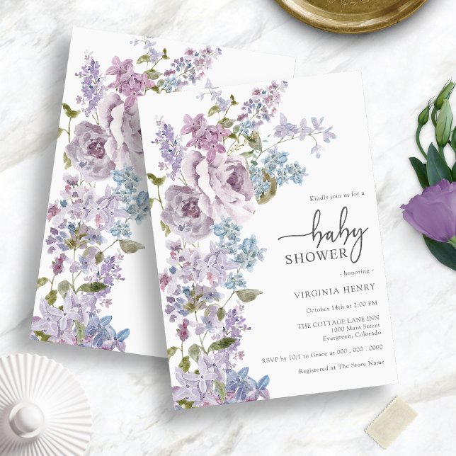 Convite Chá de fraldas Elegante Roxo (Purple Elegant Baby Shower Invitation)