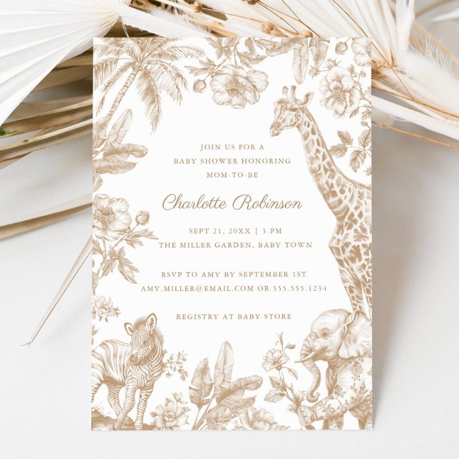 Convite Chá de fraldas Elegante Safari Neutro de Gênero (Gender Neutral Toile Safari Elegant Baby Shower Invitation)