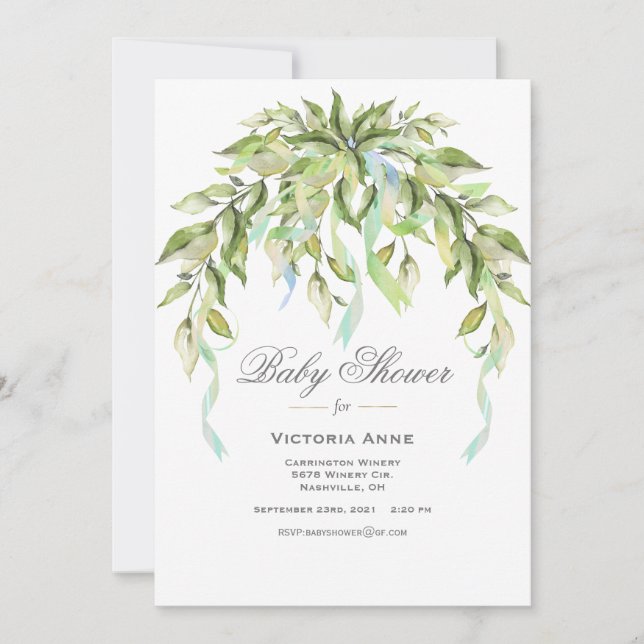 Convite Chá de fraldas Elegante Verde (Frente)