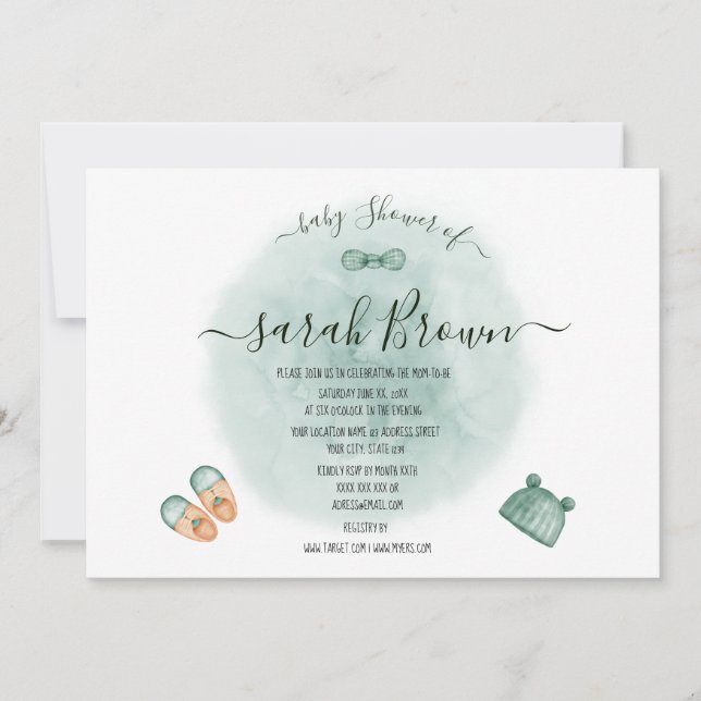 CONVITE CHÁ DE FRALDAS ELEGANTE VERDE E LARANJA (Frente)