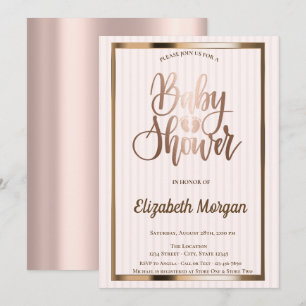 Convite Chá de fraldas em tiras Douradas de Rosa de chic 