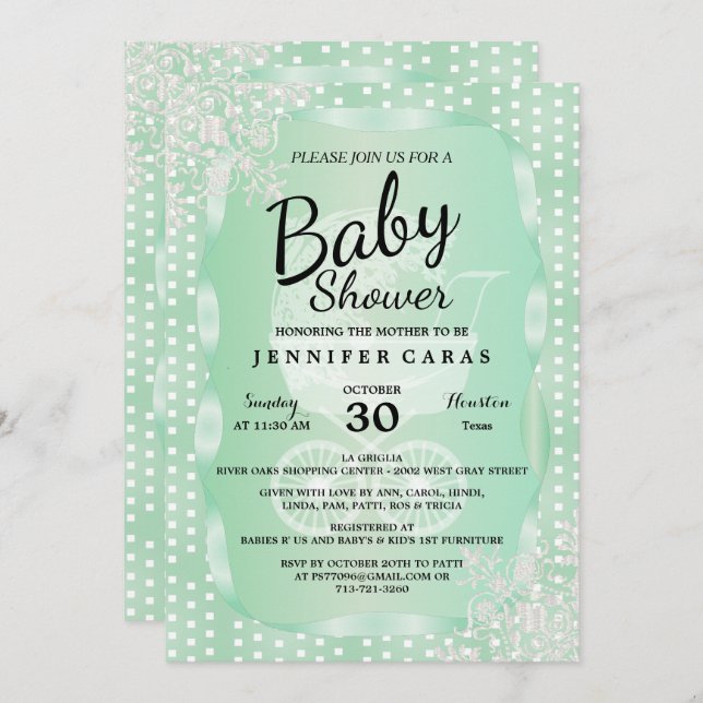 Convite Chá de fraldas em uma casa verde e branca elegante (Frente/Verso)