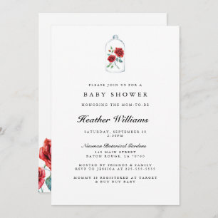 Convite Chá de fraldas Enchanted da rosa vermelha