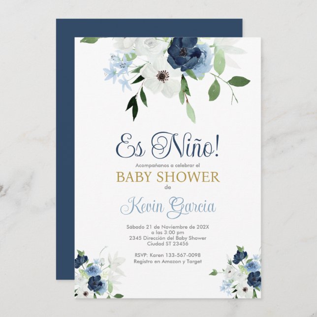 Convite Chá de fraldas espanhol (Frente/Verso)