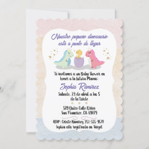 Convite Chá de fraldas Espanhol/Espanhol Dinossauros Aquar