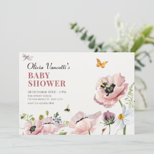 Convite Chá de fraldas estético floral de abelhas