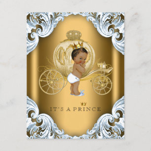 Convite Chá de fraldas Étnico Carruagem Azul e Dourado