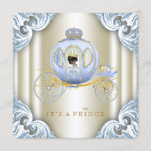Convite Chá de fraldas Étnico Príncipe Carruagem Azul e Do