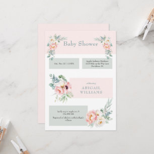 Convite Chá de fraldas Eucalipto Floral Blush