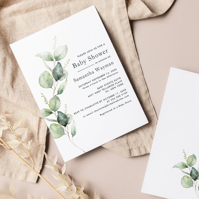 Convite Chá de fraldas Eucalyptus Botanical Greeneric Boy (Eucalyptus Greenery Baby Shower Invitation)
