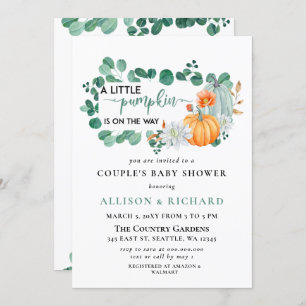 Convite Chá de fraldas Eucalyptus de abóbora neutro