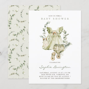 Convite Chá de fraldas Eucalyptus de Vestido Verde Boho