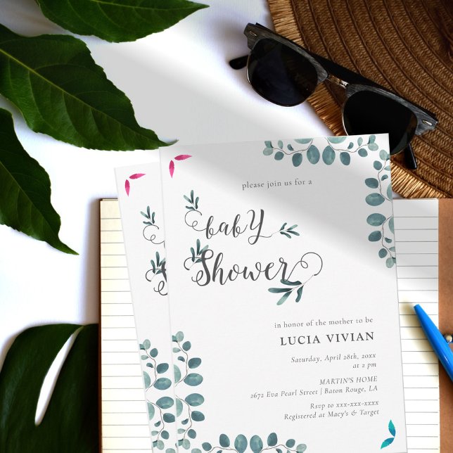 Convite Chá de fraldas Eucalyptus Forest Greenery (Criador carregado)