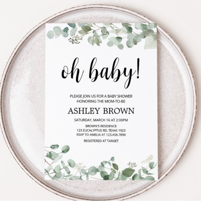 Convite Chá de fraldas Eucalyptus Greenery (Oh Baby Greenery Baby Shower Invitation)