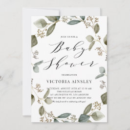 Convite Chá de fraldas Eucalyptus Wreath com Semente Aquát