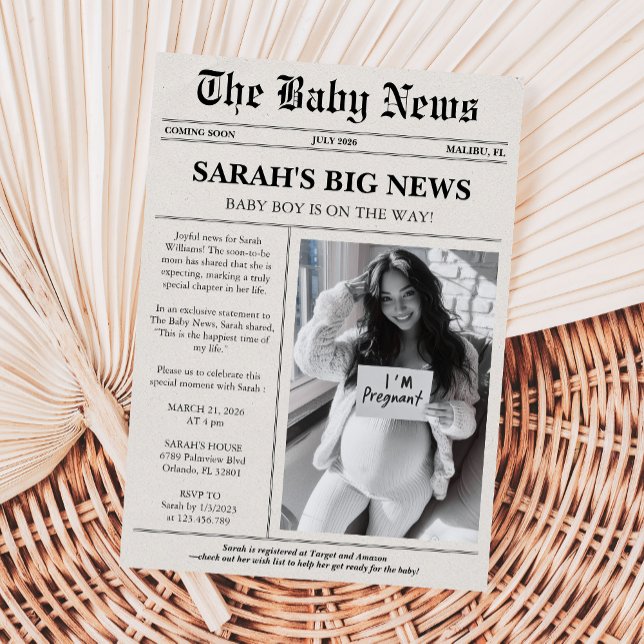 Convite Chá de fraldas exclusivo de jornal fotográfico (Criador carregado)