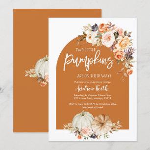 Convite Chá de fraldas Fall Boho Arch Pumpkin Floral TWIN