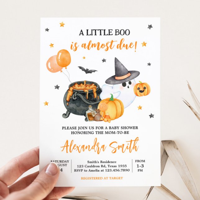 Convite Chá de fraldas Fantasma Orange Little Boo (Ghost Halloween Baby Shower Invitation)
