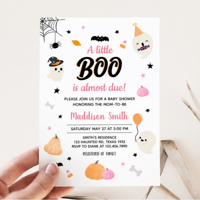 Convite Chá de fraldas Fantasma Rosa Pequeno (Cute A Little Boo Ghost Baby Shower Invitation)