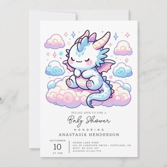 Convite Chá de fraldas Fantasy Dragon (Frente)