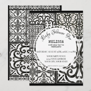 Convite Chá de fraldas Fazenda Rústico Azulejo Branco Br