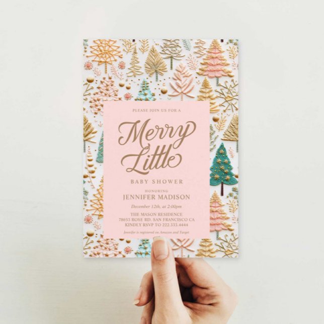 Convite Chá de fraldas feliz (Elegant Pink Christmas Baby Shower Invitation)