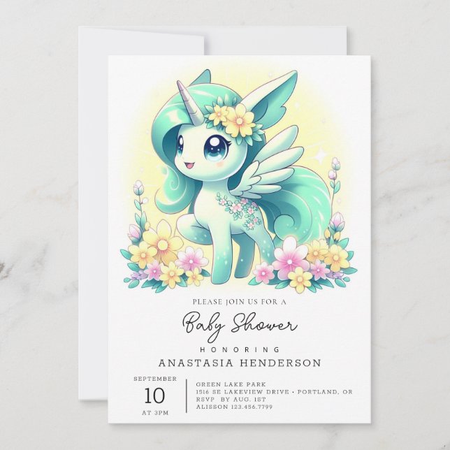 Convite Chá de fraldas Feliz do Unicórnio (Frente)