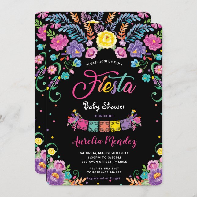 Convite Chá de fraldas Fiesta Girl Floral Mexicano   (Frente/Verso)