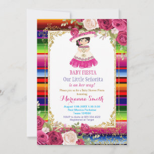 Convite Chá de fraldas Fiesta Mexicano Rosado Rosa