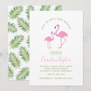 Convite Chá de fraldas Flamingo de Aquarela Rosa