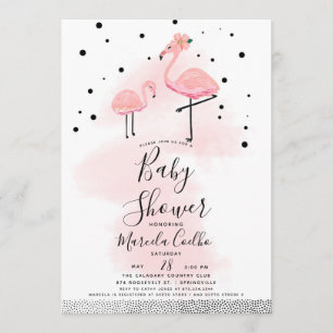 Convite Chá de fraldas Flamingo, preto e rosa, moderno e e
