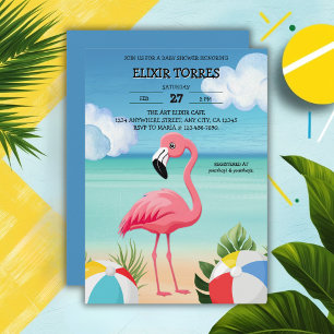 Convite Chá de fraldas Flamingo, Rosa, Summer Beach