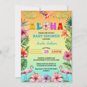Convite Chá de fraldas Flamingo Tropical de Aloha Hawaii