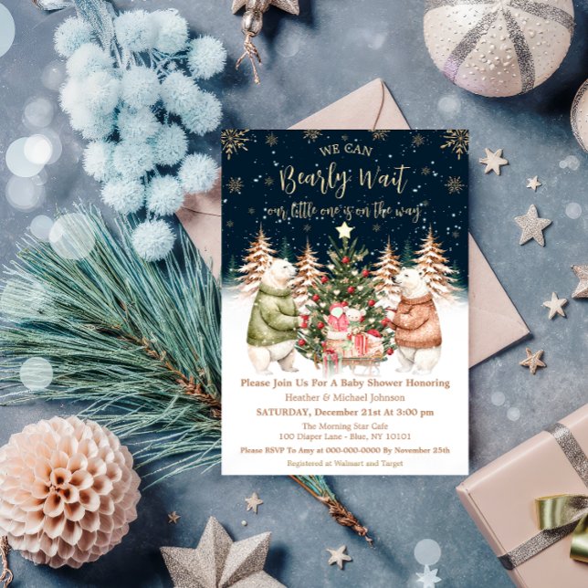 Convite Chá de fraldas Floco de Neve do Urso Polar de inve (Criador carregado)