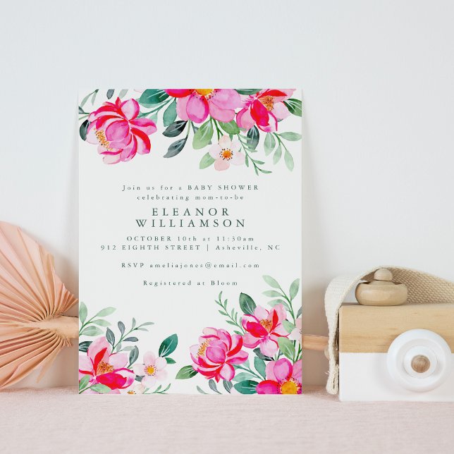 Convite Chá de fraldas Floral Amarelo-Rosa-Quente (Criador carregado)