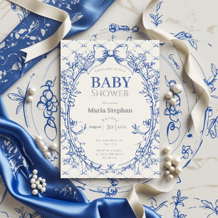 Convite Chá de fraldas floral Arco Azul Coquette Vintage