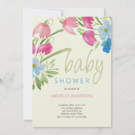 Convite Chá de fraldas Floral Azul E Blush Verde