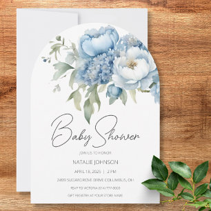 Convite Chá de fraldas Floral Azul Elegante