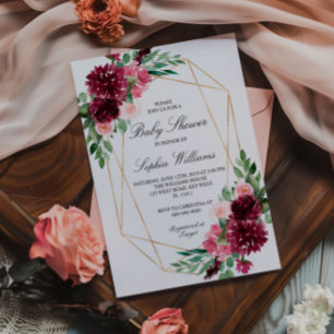 Convite Chá de fraldas Floral Bohemian Burgundy