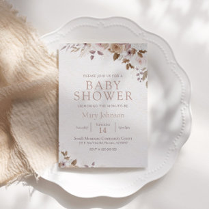 Convite Chá de fraldas Floral Boho Brown