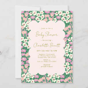 Convite Chá de fraldas Floral Boho Retro-Rosa Sage