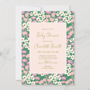 Convite Chá de fraldas Floral Boho Retro-Rosa Sage