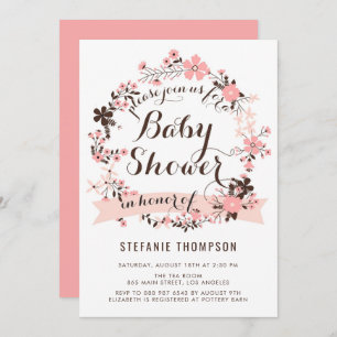 Convite Chá de fraldas Floral bonito Cor-de-Rosa