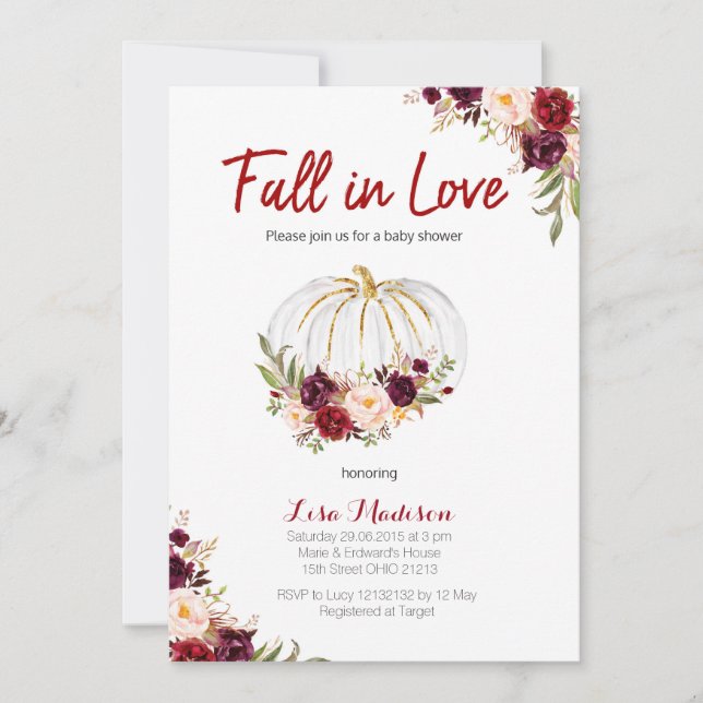 Convite Chá de fraldas Floral Branco da Abóbora (Frente)