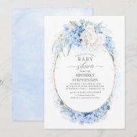 Chá de fraldas Floral Branco e Azul Dusty