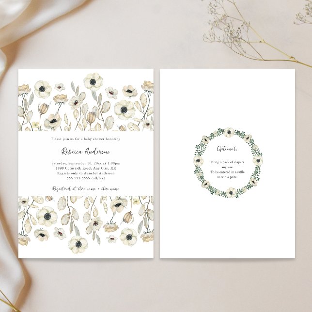Convite Chá de fraldas Floral Branco + fralda (Criador carregado)