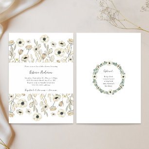 Convite Chá de fraldas Floral Branco + pedido de livro