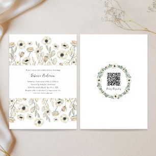 Convite Chá de fraldas Floral Branco + QR do registro