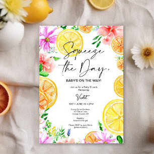 Convite Chá de fraldas Floral Brilhante Citrus Brunch Conv
